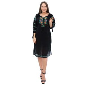 Rochie cu broderie florala Mira negru