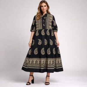 Rochie lunga brodata Angela negru