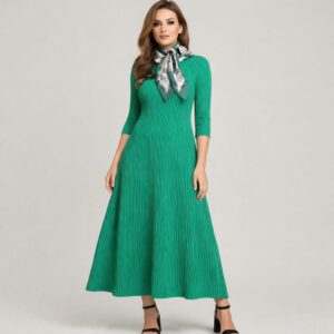 Rochie lunga plisata cu esarfa 1